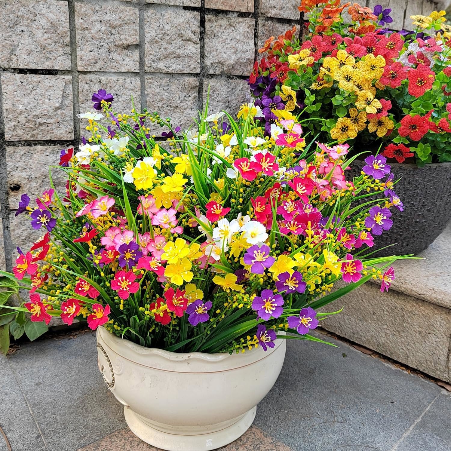 12 Bundles Artificial Plastic Flowers Outdoor UV Resistant Faux Wildflower Daisy