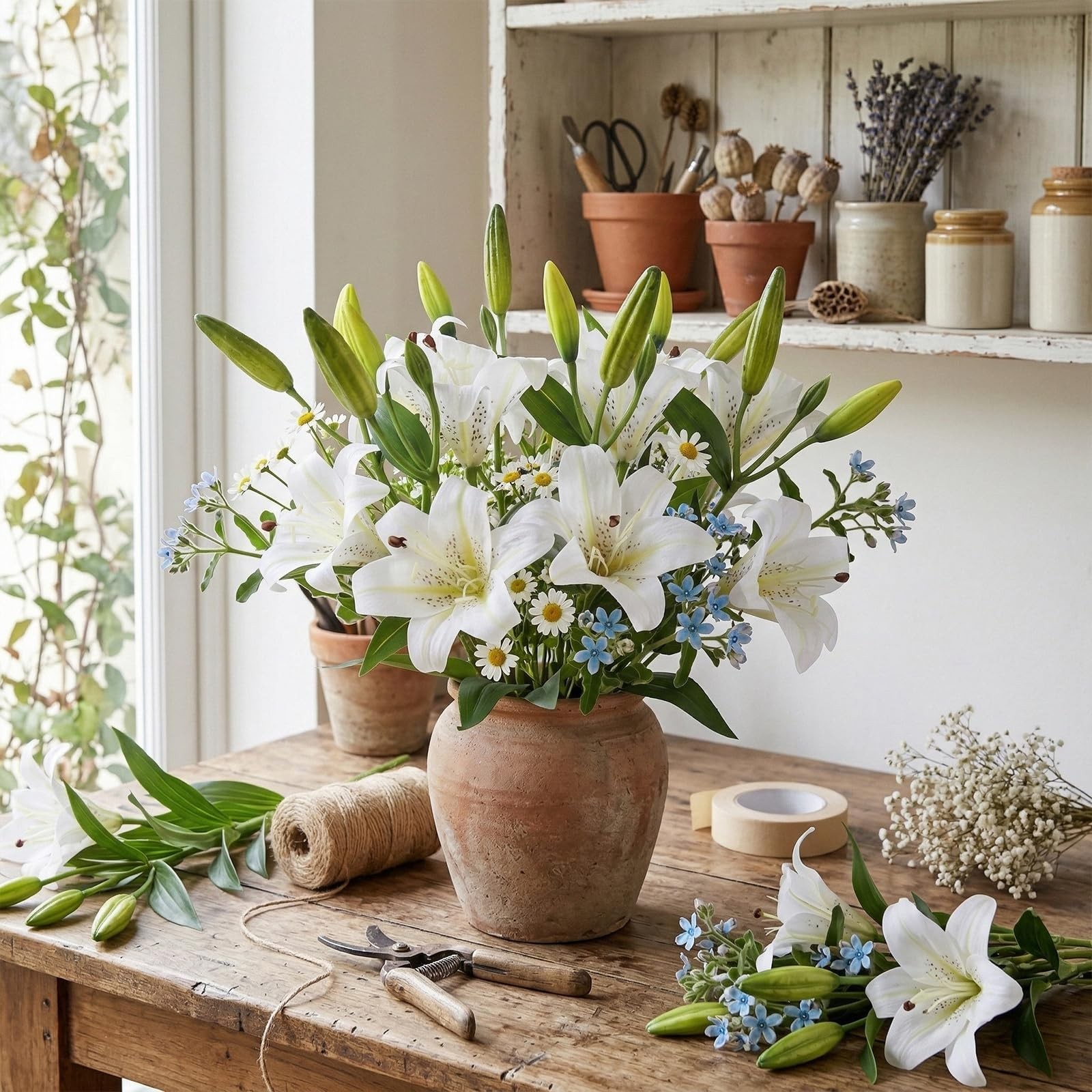6PCS Artificial Lilies 26.7″ Silk Lily Flowers with 12 Heads Fully Bloomed Li…
