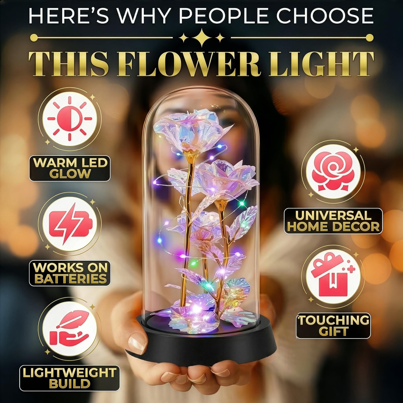 LED Light Up Rose in Glass Dome in Gift Box — Gifts for Mom, Grandma, Wife & …