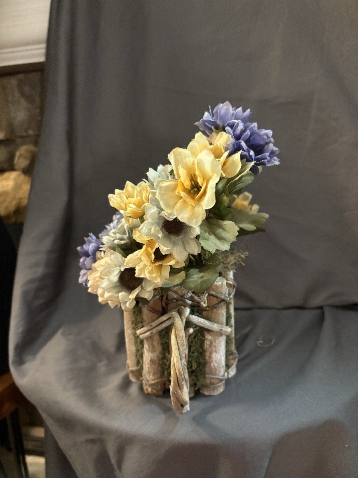 10 X 10” New Handmade Floral Arrangement In Wooden Watering Pot SKU HW6
