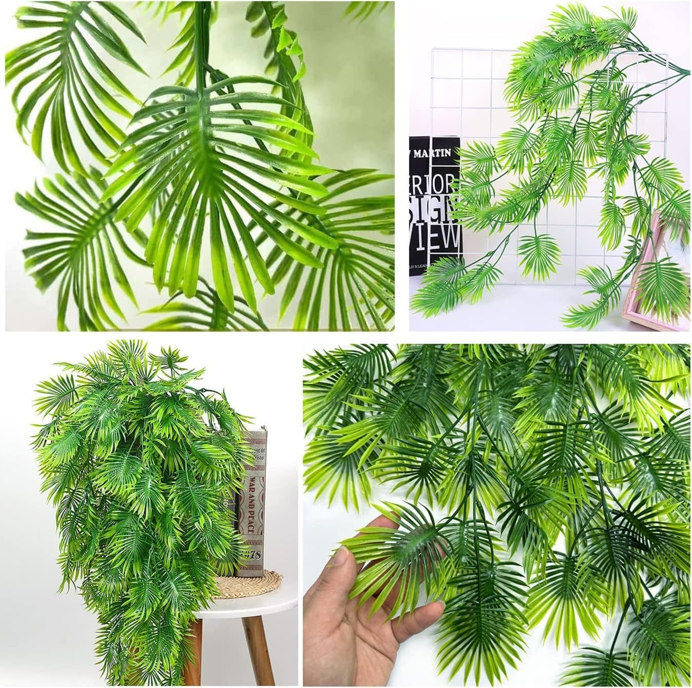 Artificial Hanging Vine Plants, Fake Plastic Tropical Ivy Plant Faux Boston F…