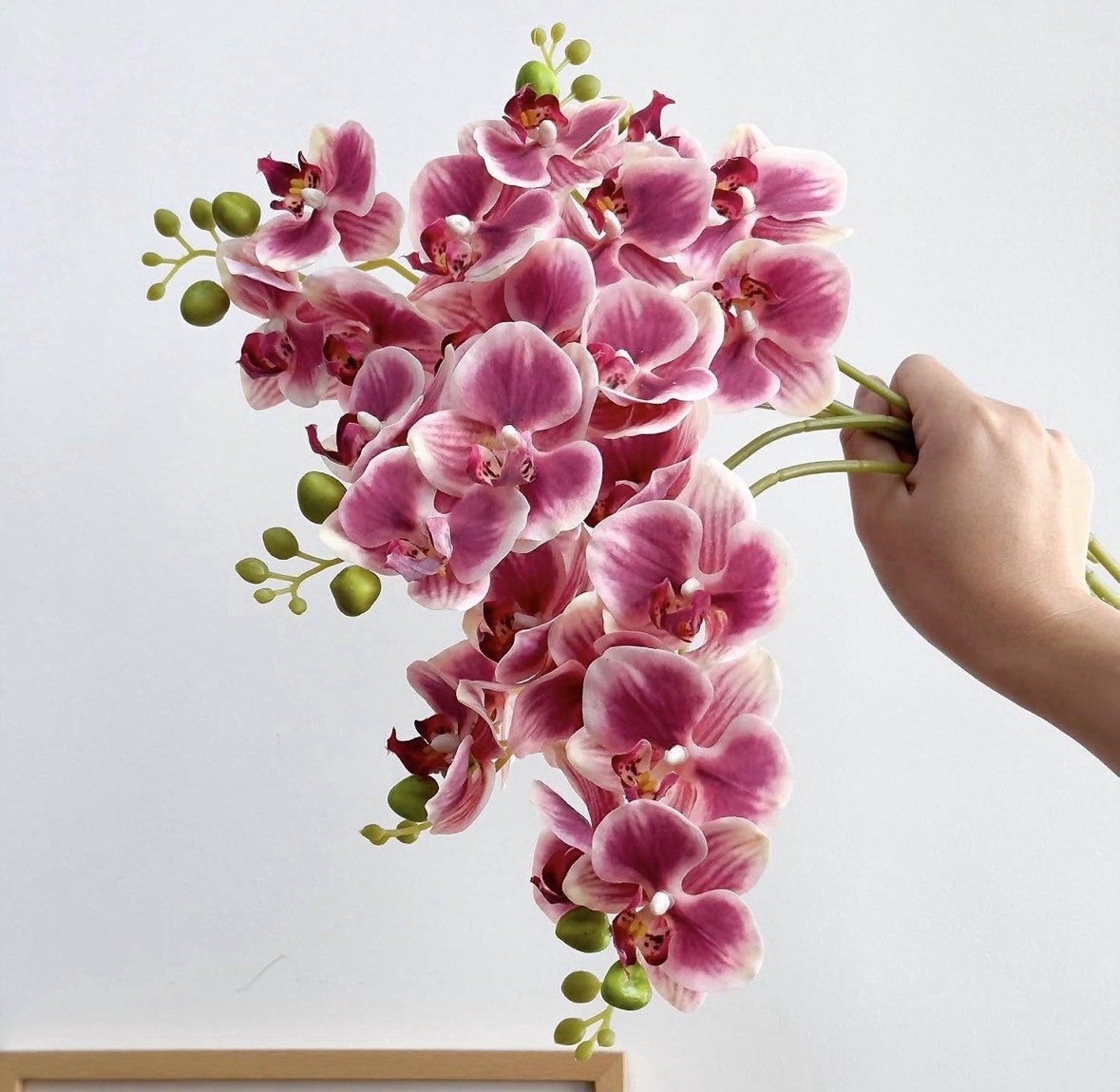 5 Fake Orchid 17 Inches with Real Touch Flowers & Flexible Stems Pinkish Purple