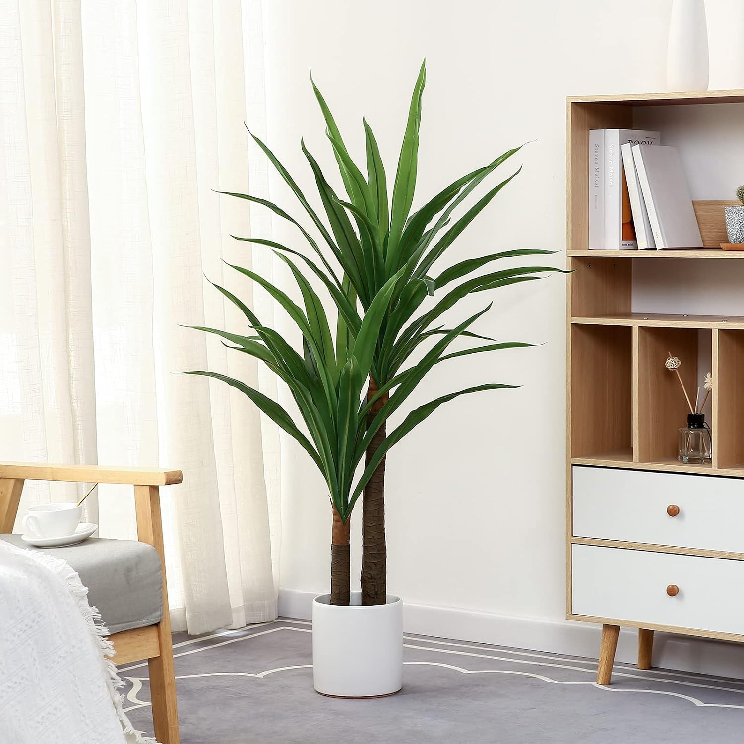 Dracaena Indoor Plant 4ft Tall Faux Plants Large Fake Potted Yucca Tree Tropical