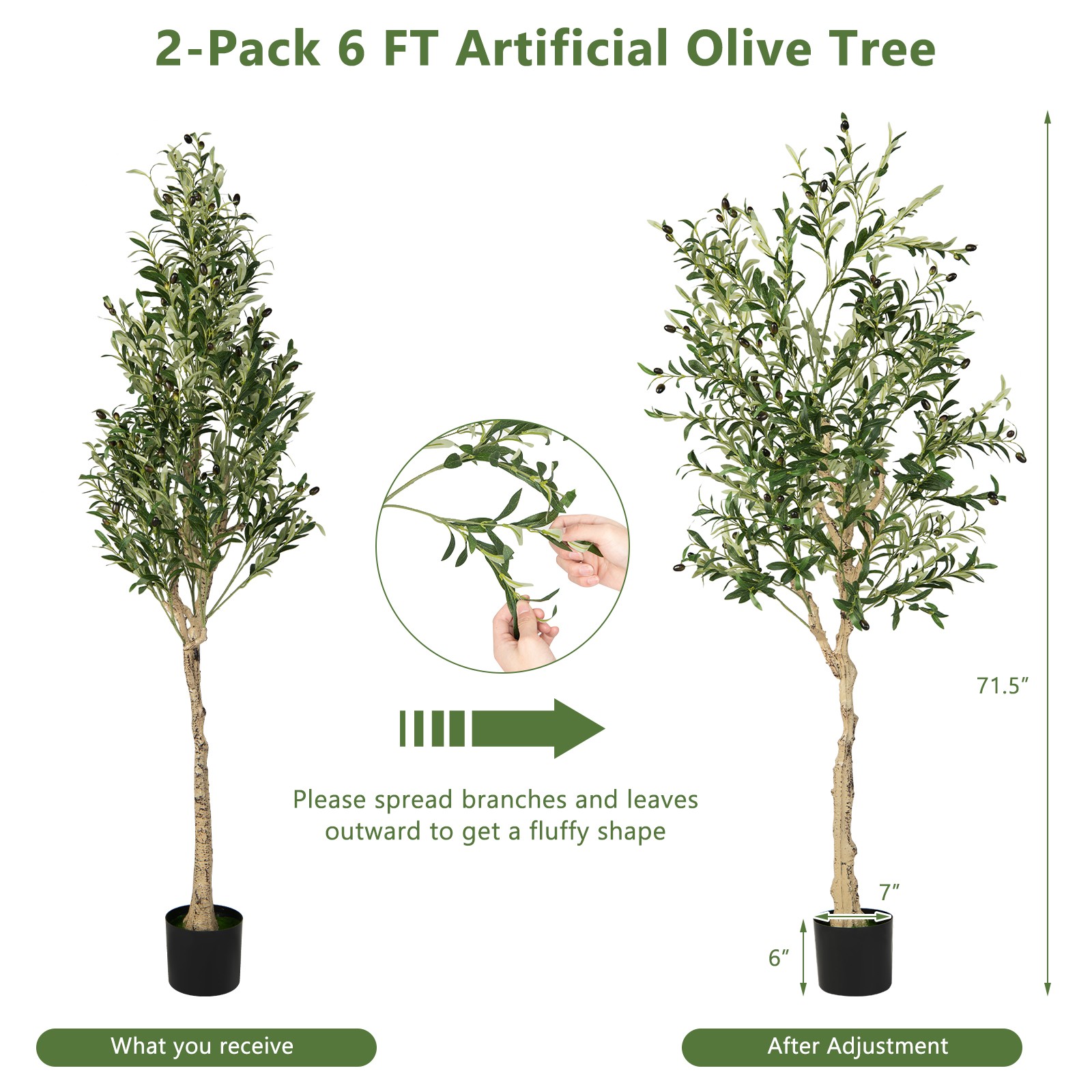 RENATONE 2-Pack Artificial Olive Tree 6 FT Tall Faux Olive Plants