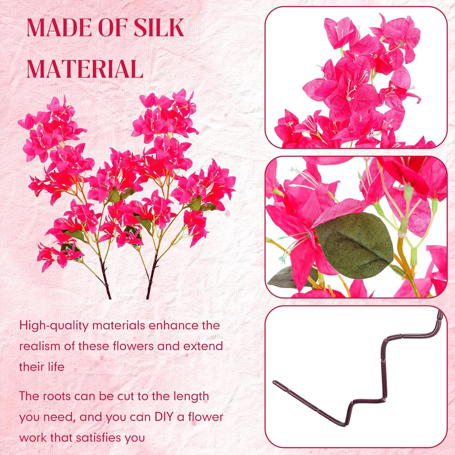 30 Pack Silk Bougainvillea Long Stem Plants for Home Wedding Decor – Rose Red