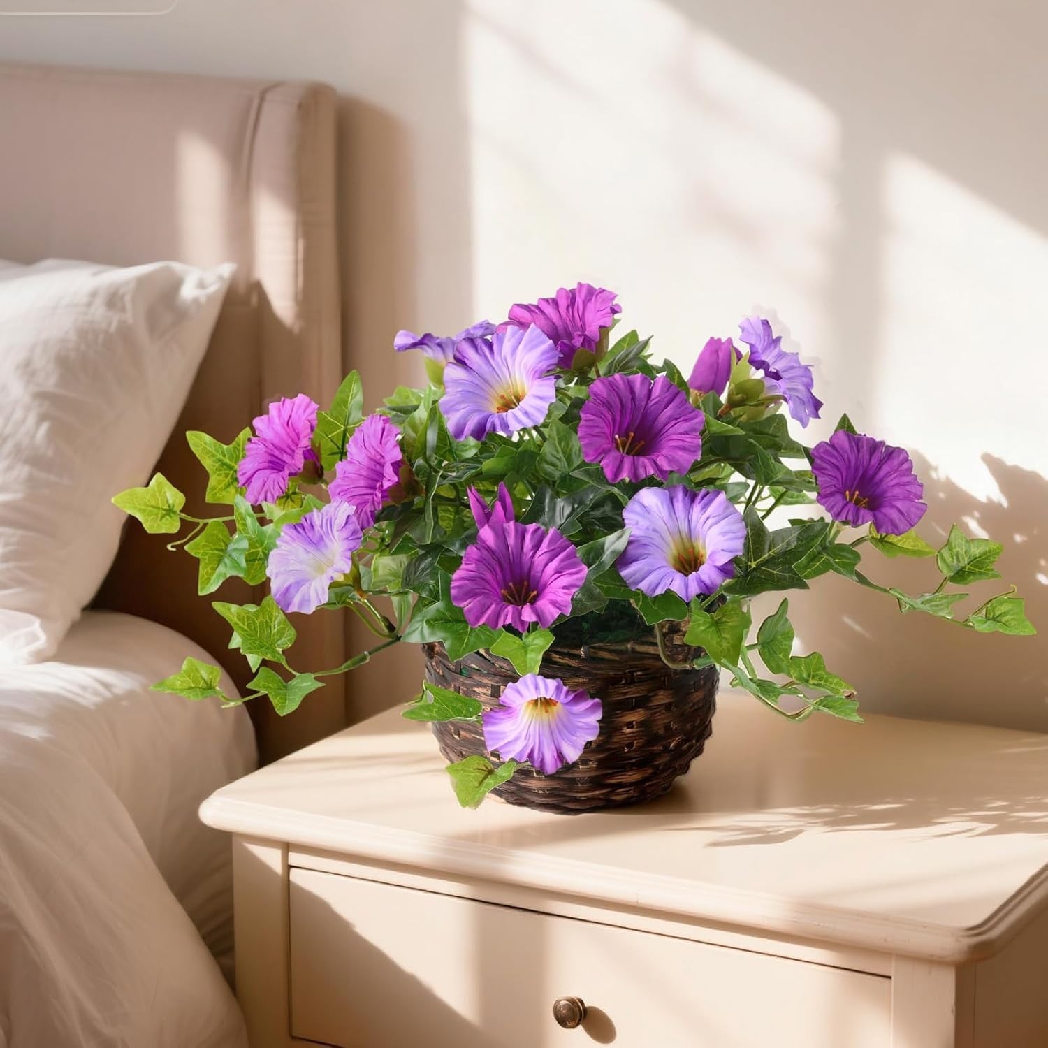 2 Set Artificial Outdoor Flowers with Hanging Basket, 2 Hanging Planters Faux…