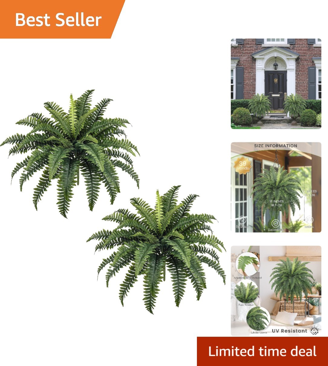 35″ Large Faux Ferns – Perfect for Home Decor & Housewarming Gifts (Set of 2)