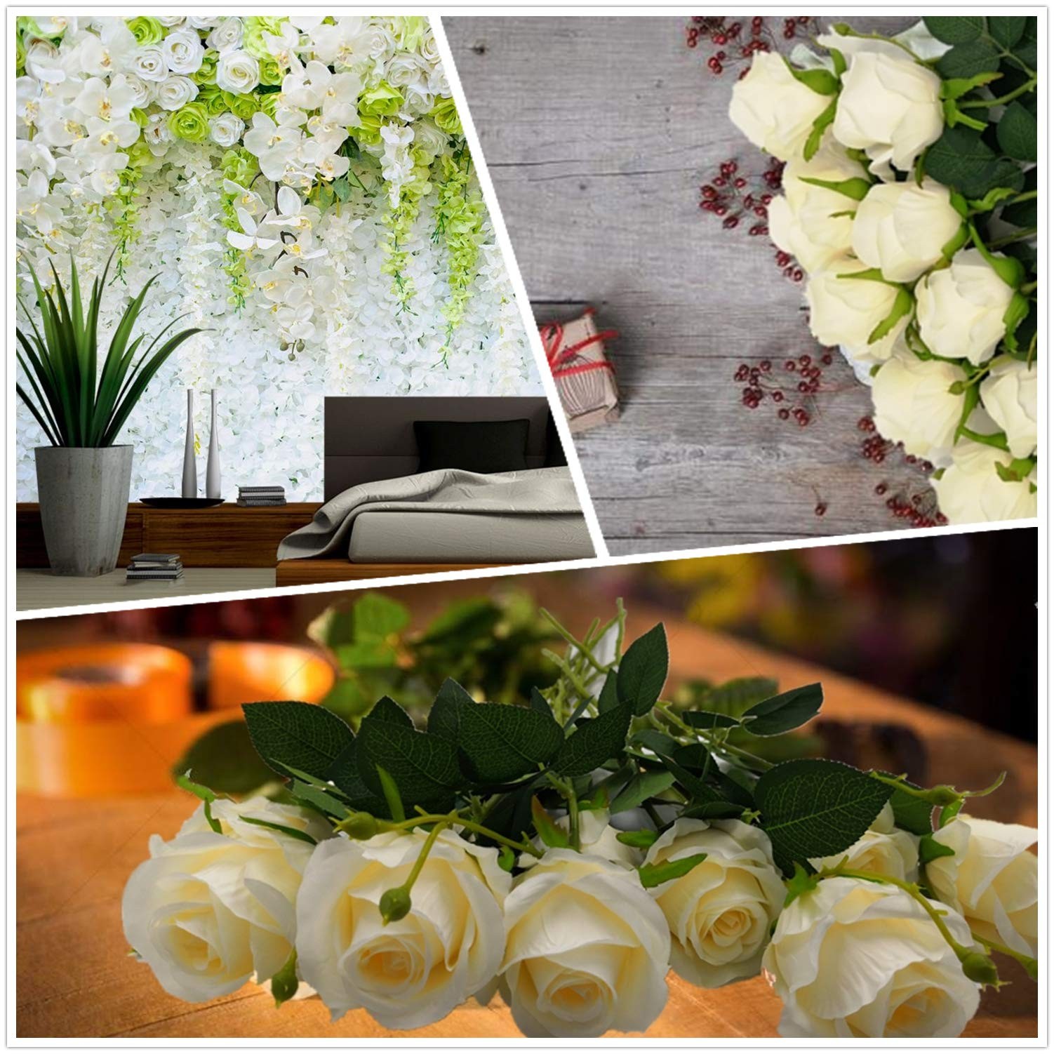 Artificial Silk Rose Flower Bouquet Home Decor Wedding Party, Pack of 10 (Off…