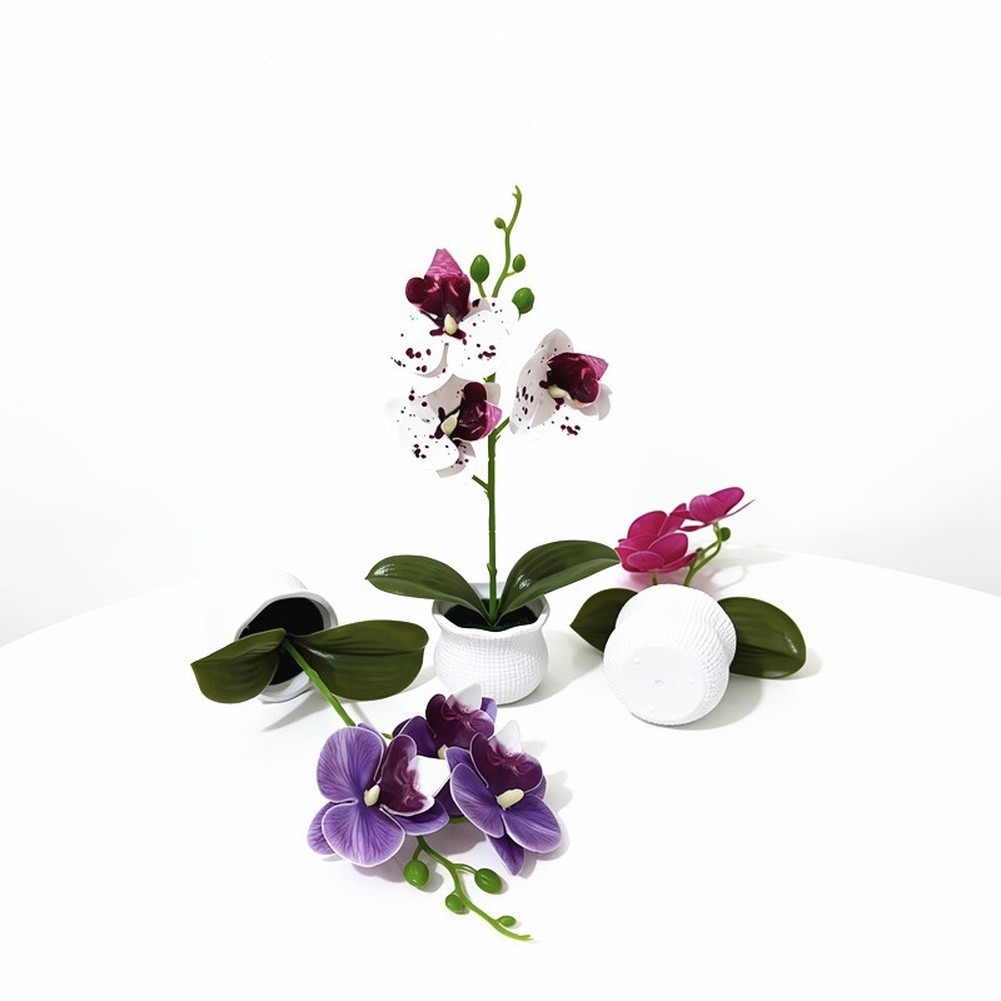 Fake Orchid Plant in Pot Plastic Fabric Materials 25x12cm for Modern Home Decor