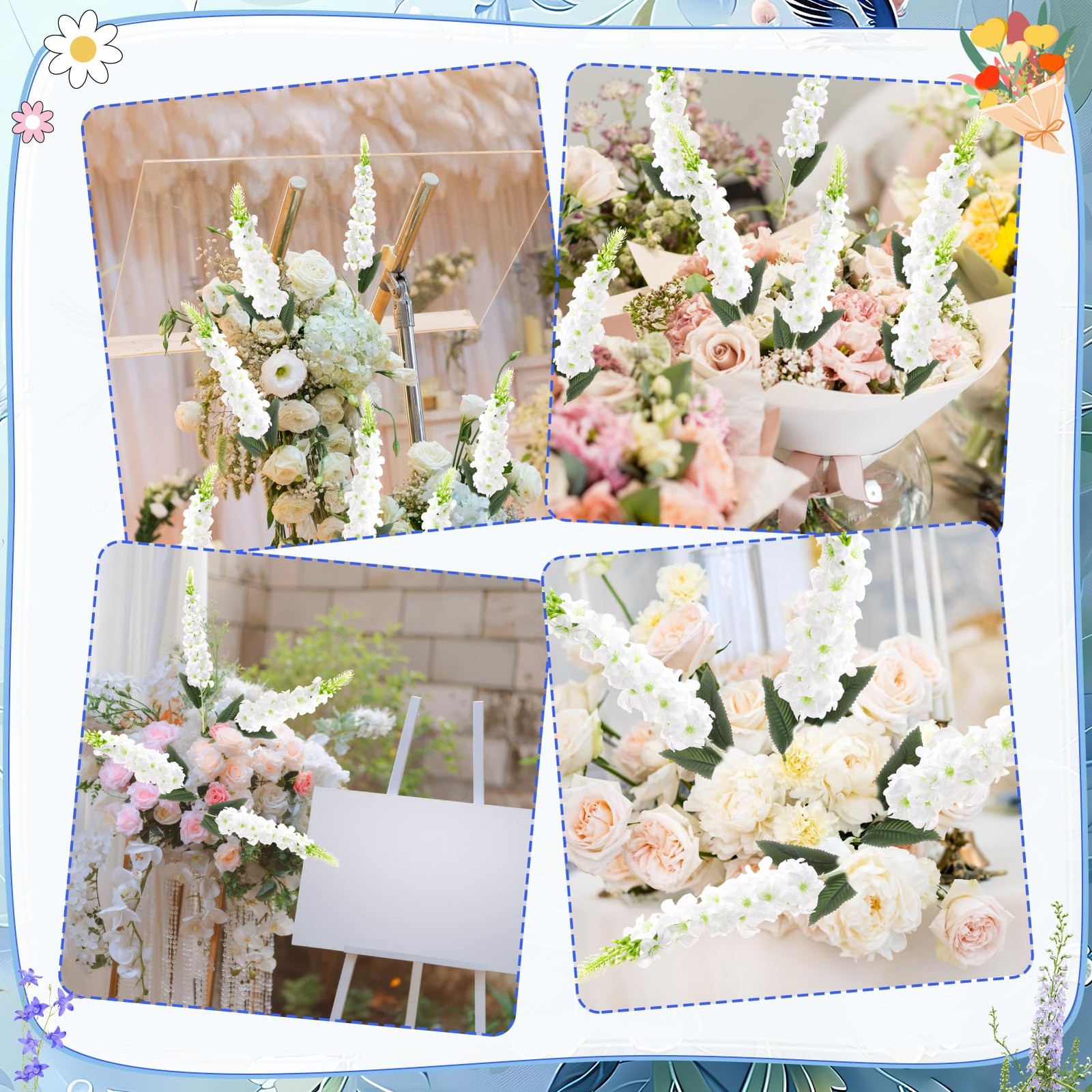 15 Pcs Delphinium Artificial Flowers for Decoration, 27.5 Inch Long Stem Lark…