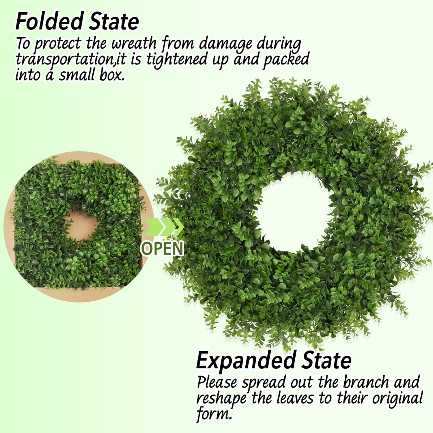 26 Inch Artificial Green Boxwoods Wreath for Indoor Outdoor Front Door Home D…