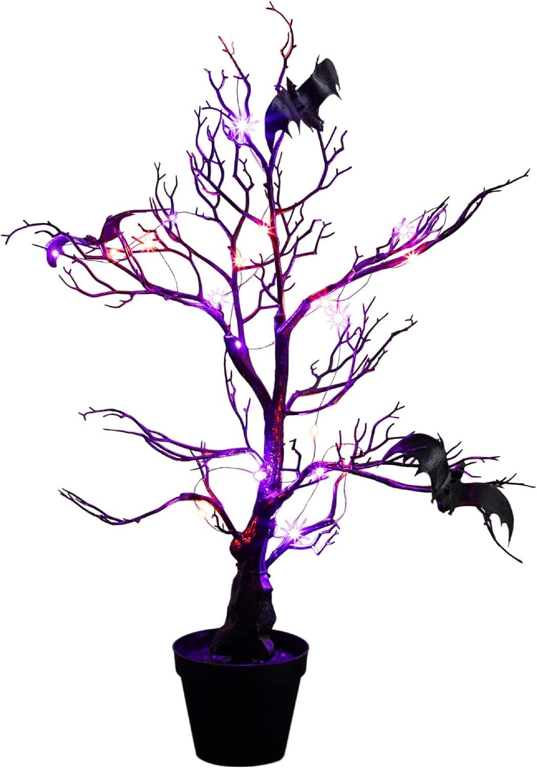 Halloween Decor Indoor Spider LED Lights Tree, 2Ft Black Spooky Bats