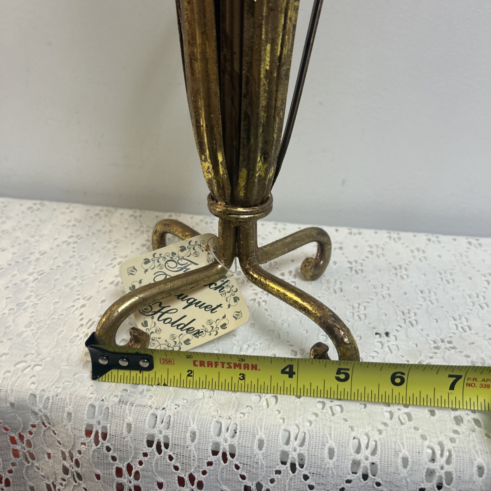 New French Bouquet Holder Home Accessory Displayer Aged Gold Tone Metal Wedding