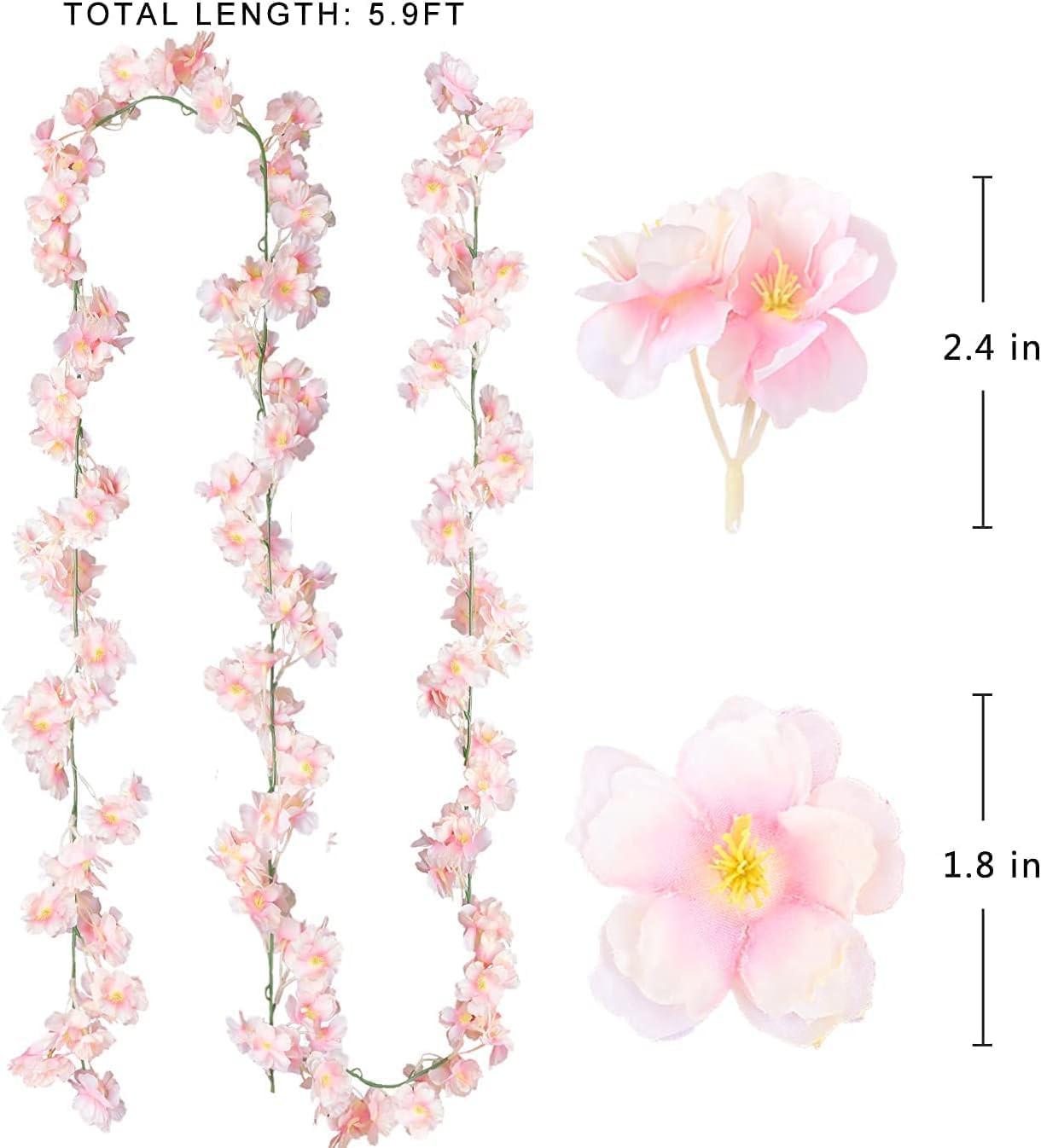 Sggvecsy Cherry Blossom Garland Artificial Cherry Flower Vines 6 Pack Hanging Si