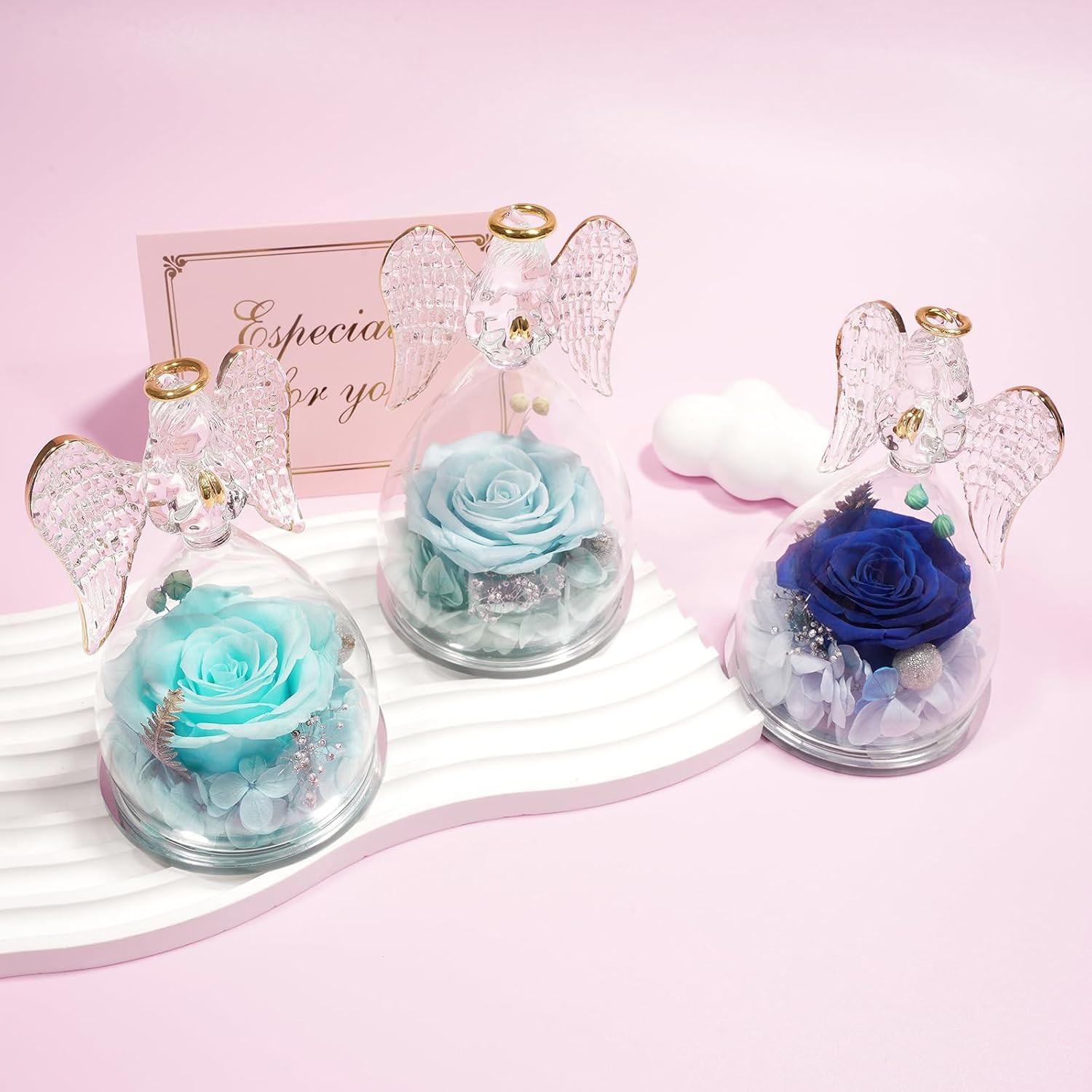 Yamonic Mom Birthday Gifts for Mom, Glass Angel Figurines Forever Real Rose Gift