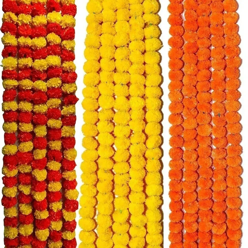 Artificial Marigold All Type Occasion Decoration Flower Multicolor 60Inch 15 Pcs