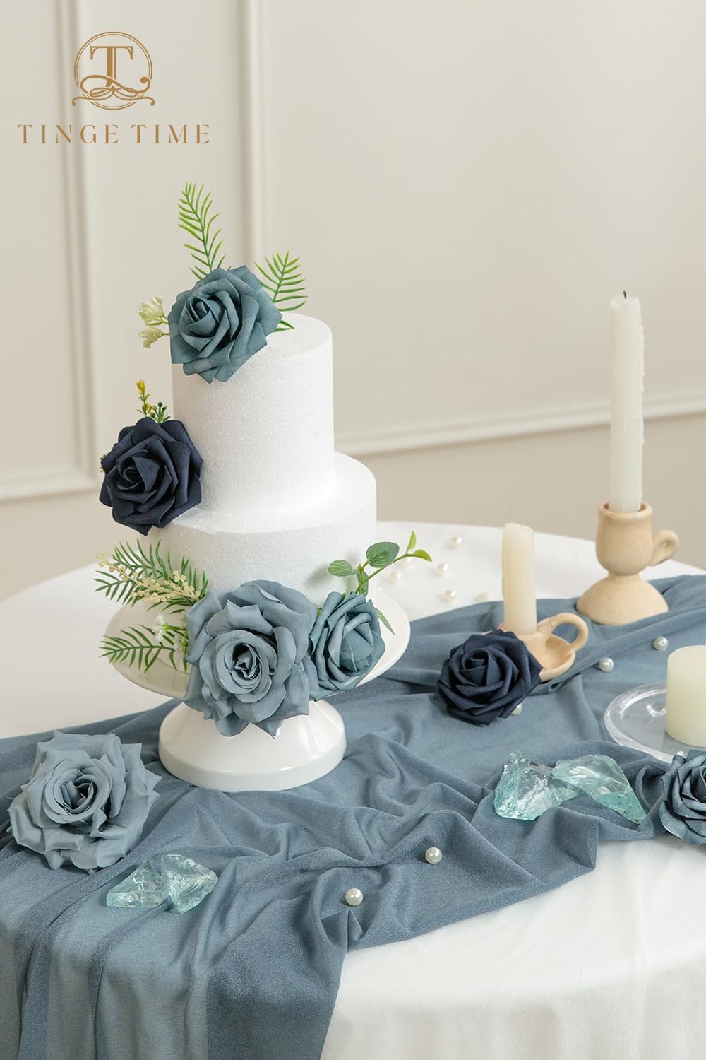 TINGE TIME Navy Blue Artificial Flowers Combo Box Set, Gradient Color Fake Flowe
