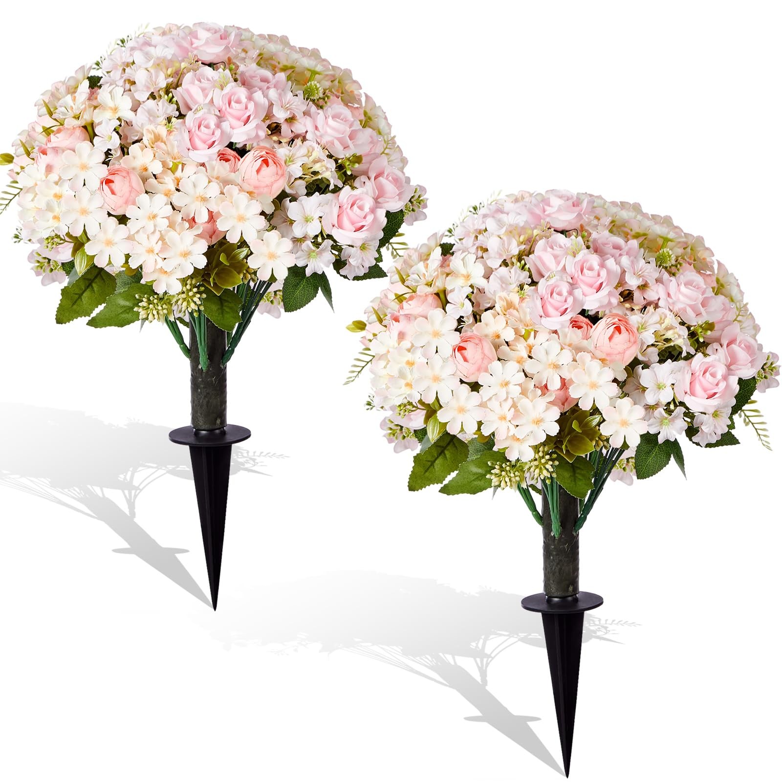 Yunlly 2 Set Artificial Boxwood Topiary Ball Trees with Rose Flowers 19.7” U…