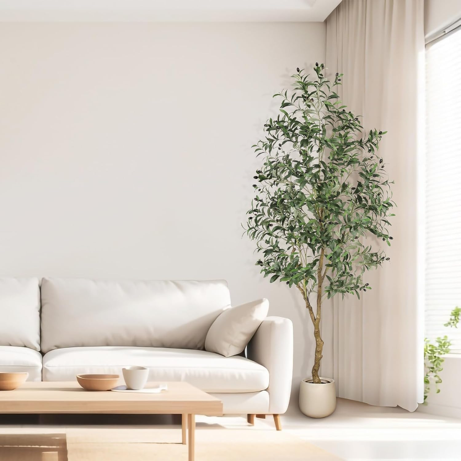 7FT Artificial Olive Tree with Planter – Realistic Faux Indoor Decor
