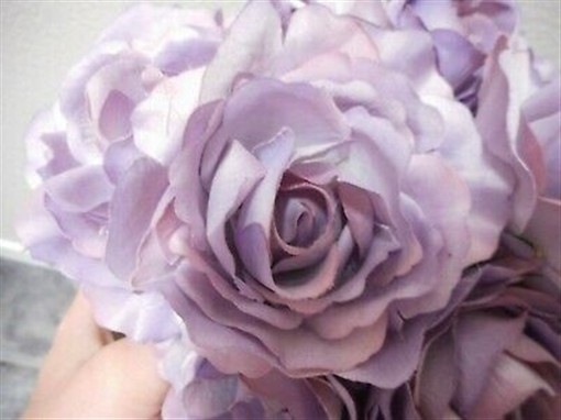 Dozen roses dusky purple lavender silk fabric plant flowers basket shabby chic