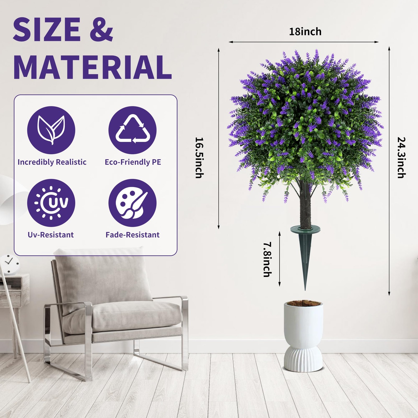 Artificial Lavender Boxwood UV Resistant Topiary Outdoor Plants Set of 2