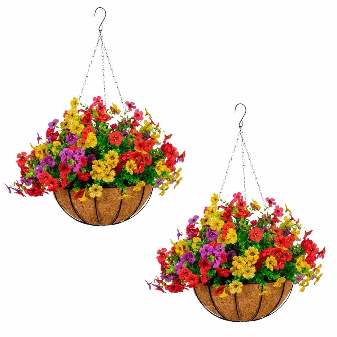 24″ UV Artificial Daisy Hanging Basket DIY Kit Indoor/Outdoor – Set of 2