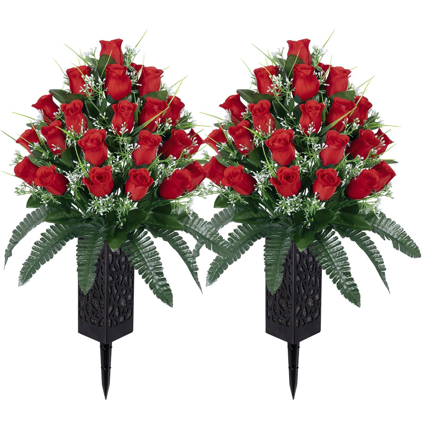 2 Sets Artificial Cemetery Flowers,Outdoor Grave Decorations Roses,Beautiful Arr