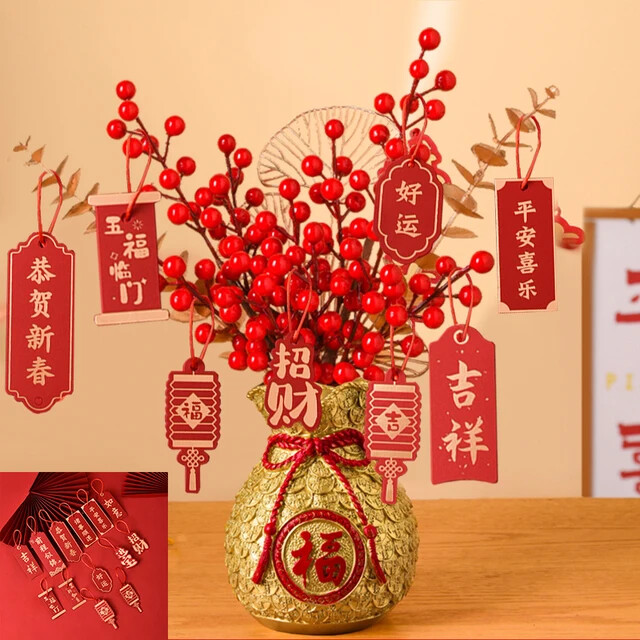 Chinese Spring Festival Decorations Vase Artificial Red Berries Plant Vase with