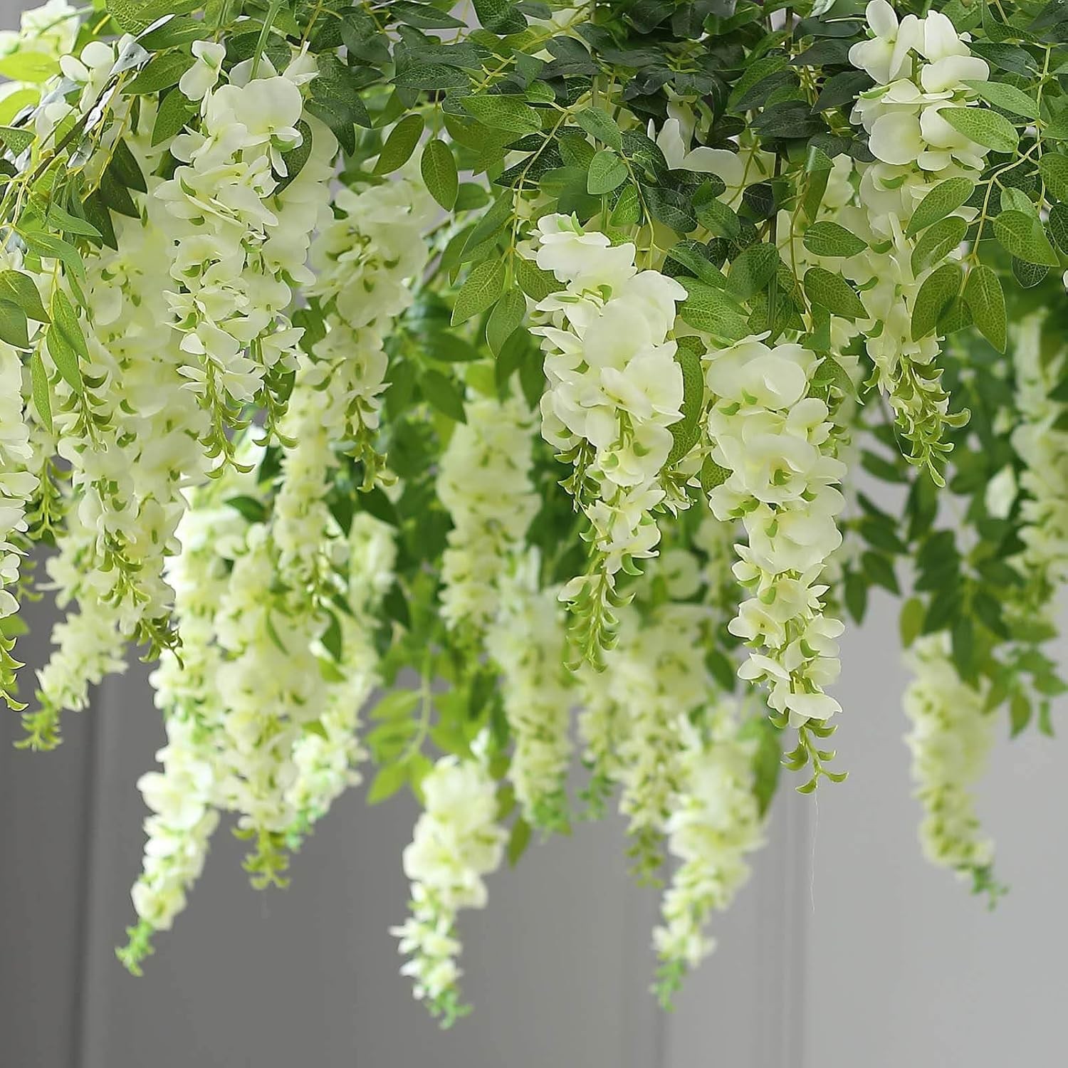 55″ Cream Artificial Silk Wisteria Vine Round Hanging Canopy Draping Garland
