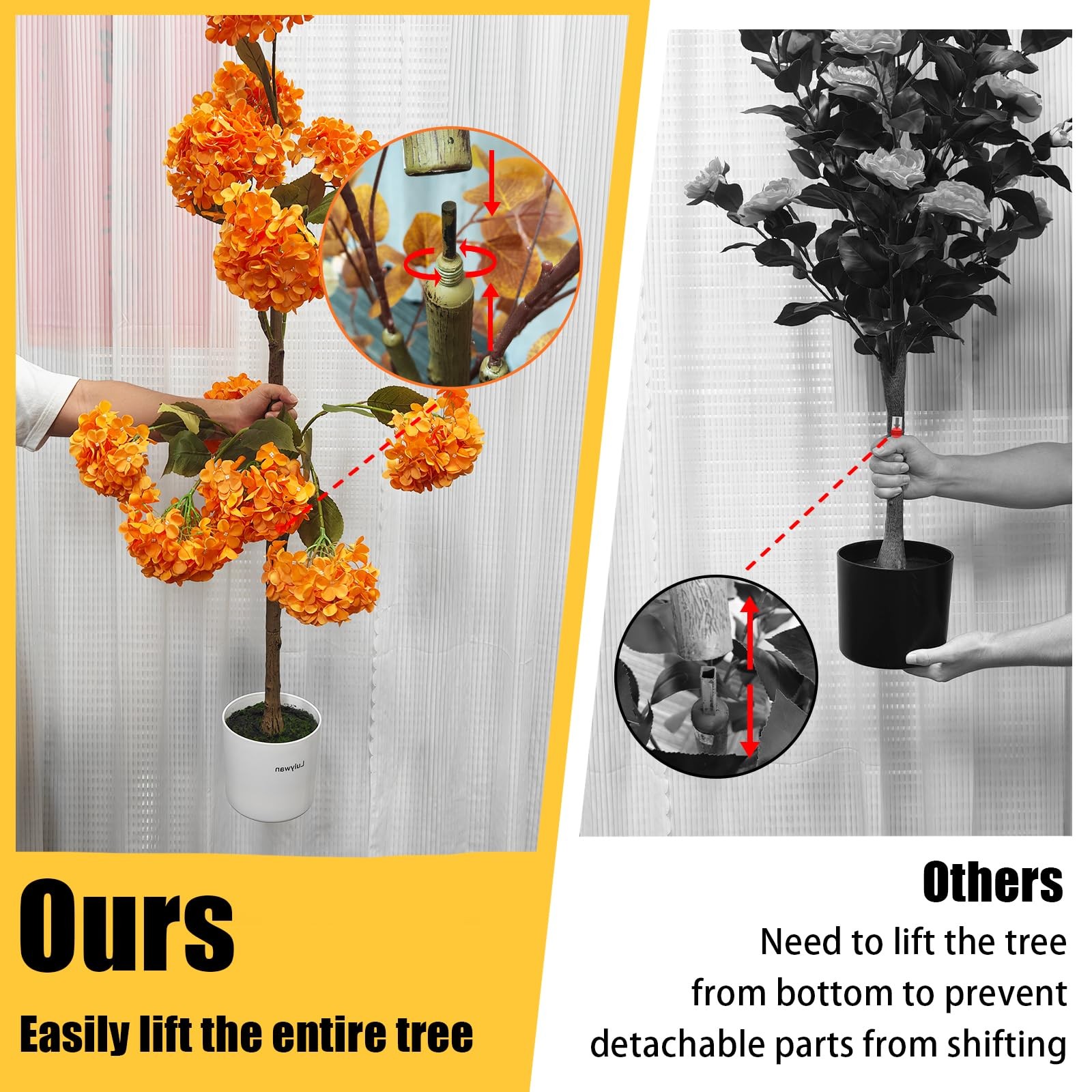 Artificial Hydrangea Tree, Fall Tree for Outdoor Indoor Porch Entryway, Orang…