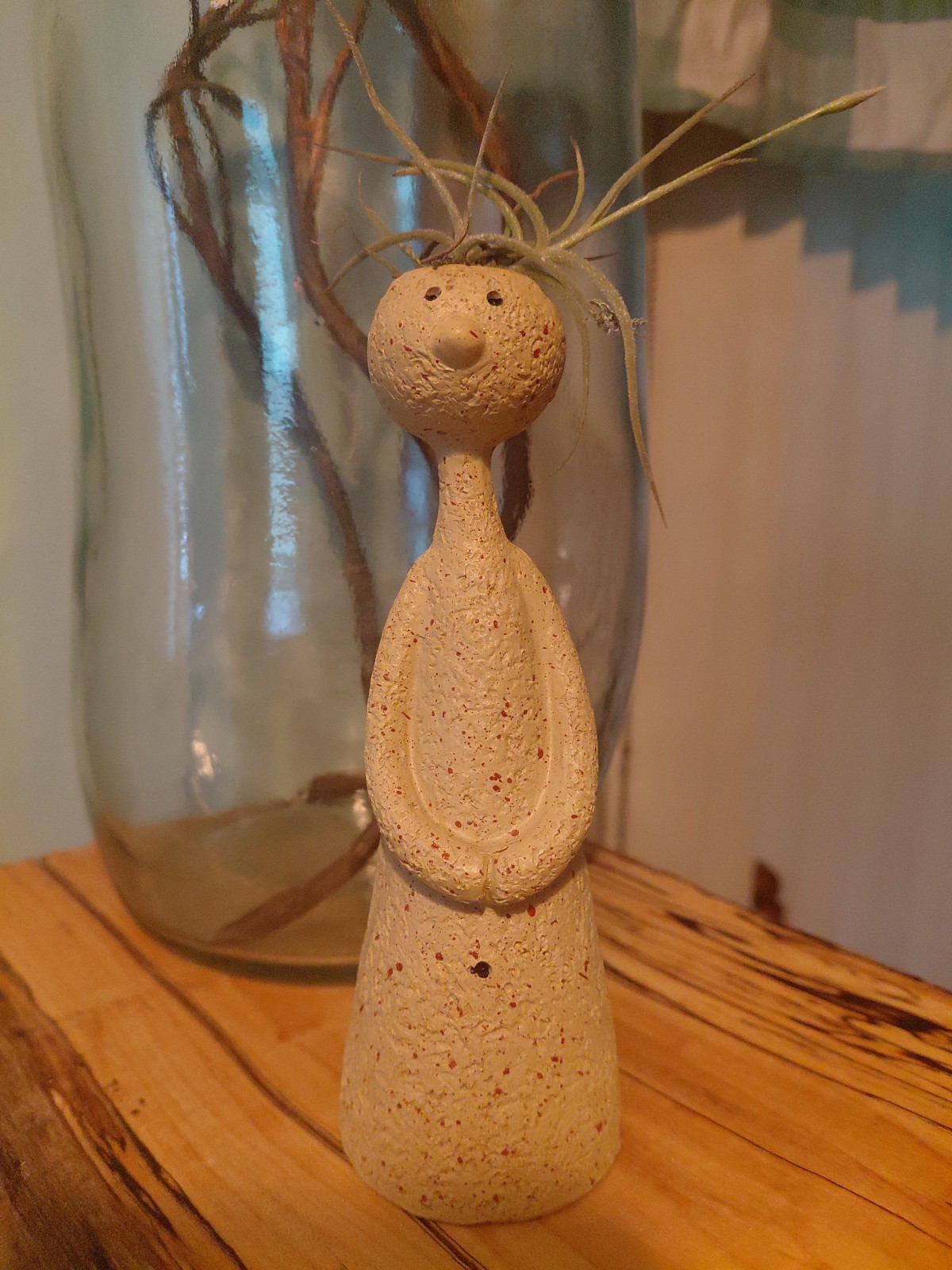 Anthropomorphic Air Plant Or Candle Holder Whimsical Speckled Resin Figure
