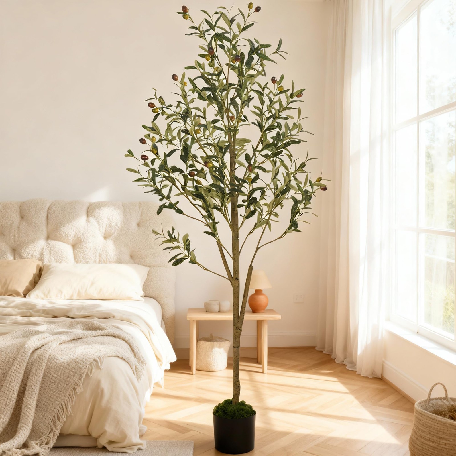 5ft (150 cm) Artificial Olive Tree with Black Plastic Pot & Moss – 720 Leaves…