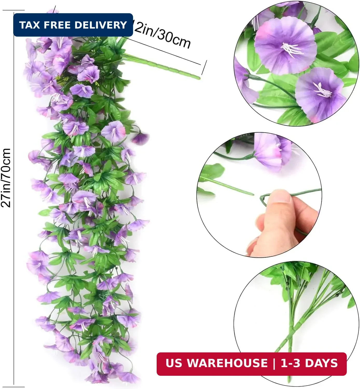 2PCS Artificial Hanging Flowers, 31.5in UV Resistant Morning Glory Vines, Faux W