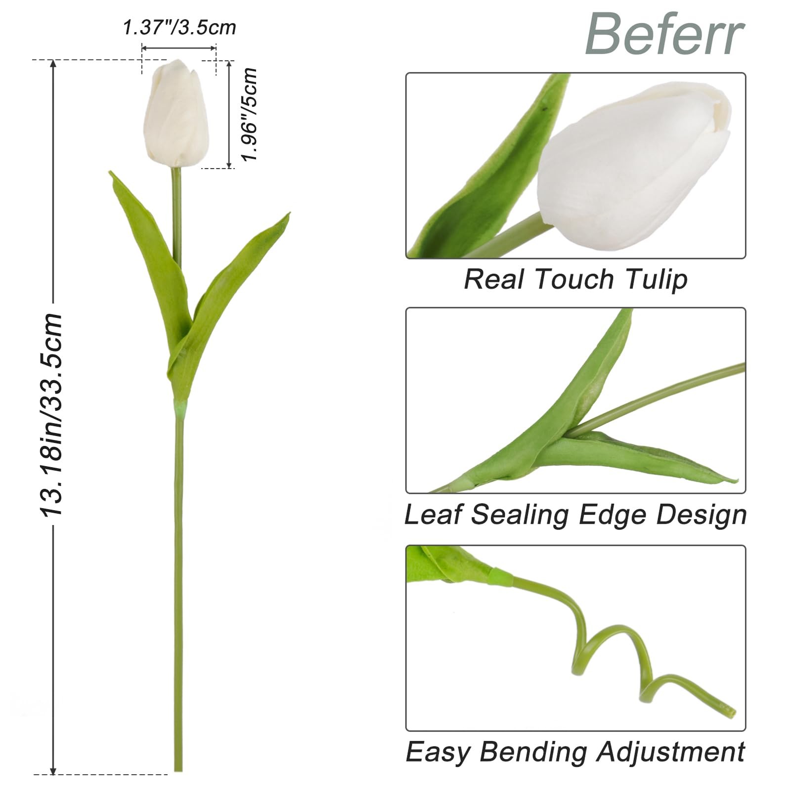White Tulips Artificial Flowers 18Pcs Faux Silk Tulip Real Touch Tulip Fake F