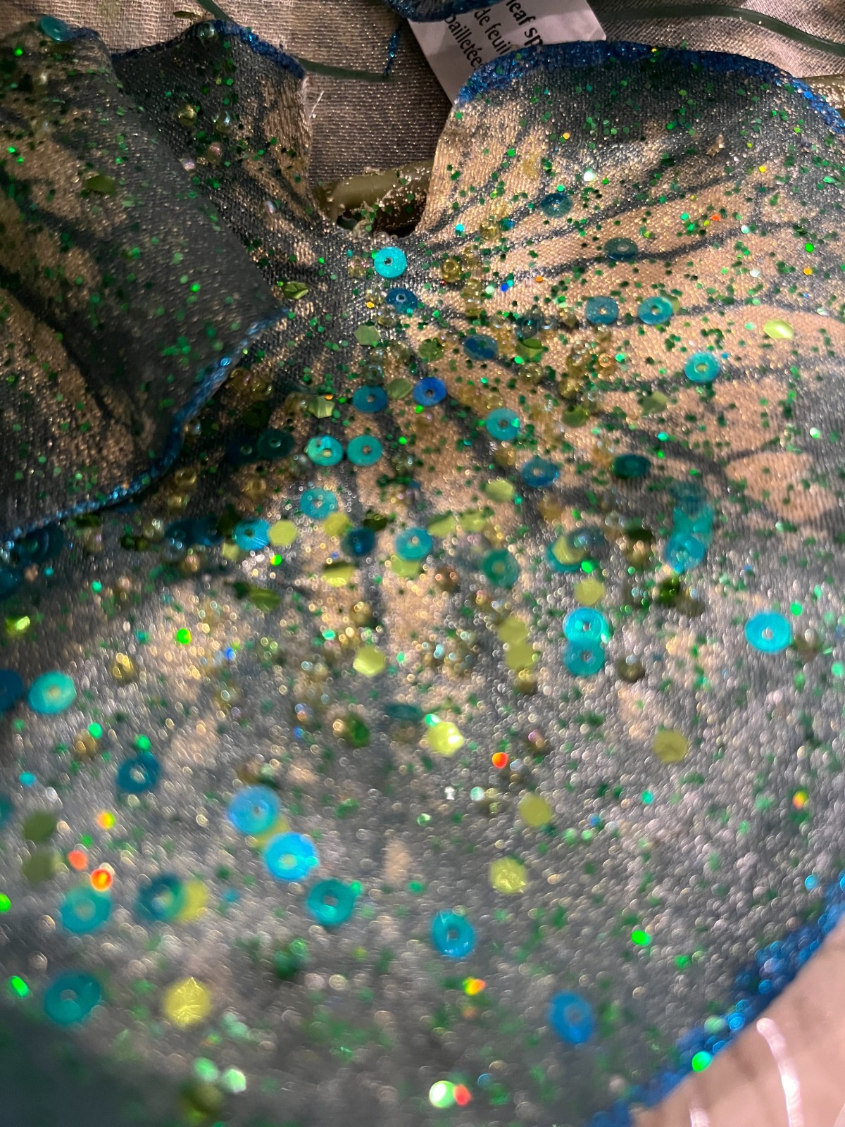 Blue-Green Sequin Leaf Spray Stem – Approximately 39” Glitter Faux Flower