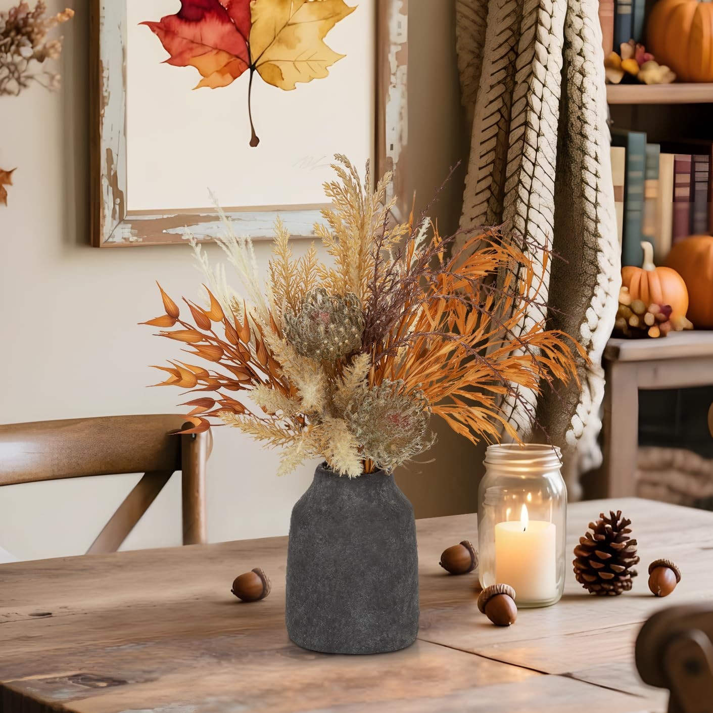 Faux Fall Pampas Grass Decor with Vase, Artificial Pampas Grass Flowers Bouqu…