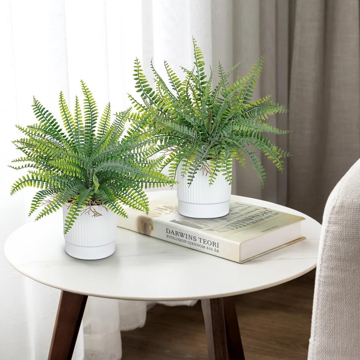 Set of 2 Fake Plant Fern Potted Artificial Plants for Shelf Desk Home Bathroo…