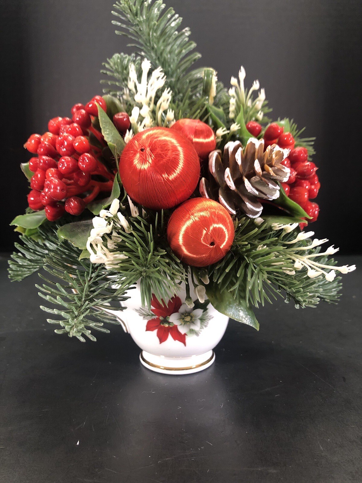 Christmas Floral Assemblage In Duchess England Bone China Tea Cup