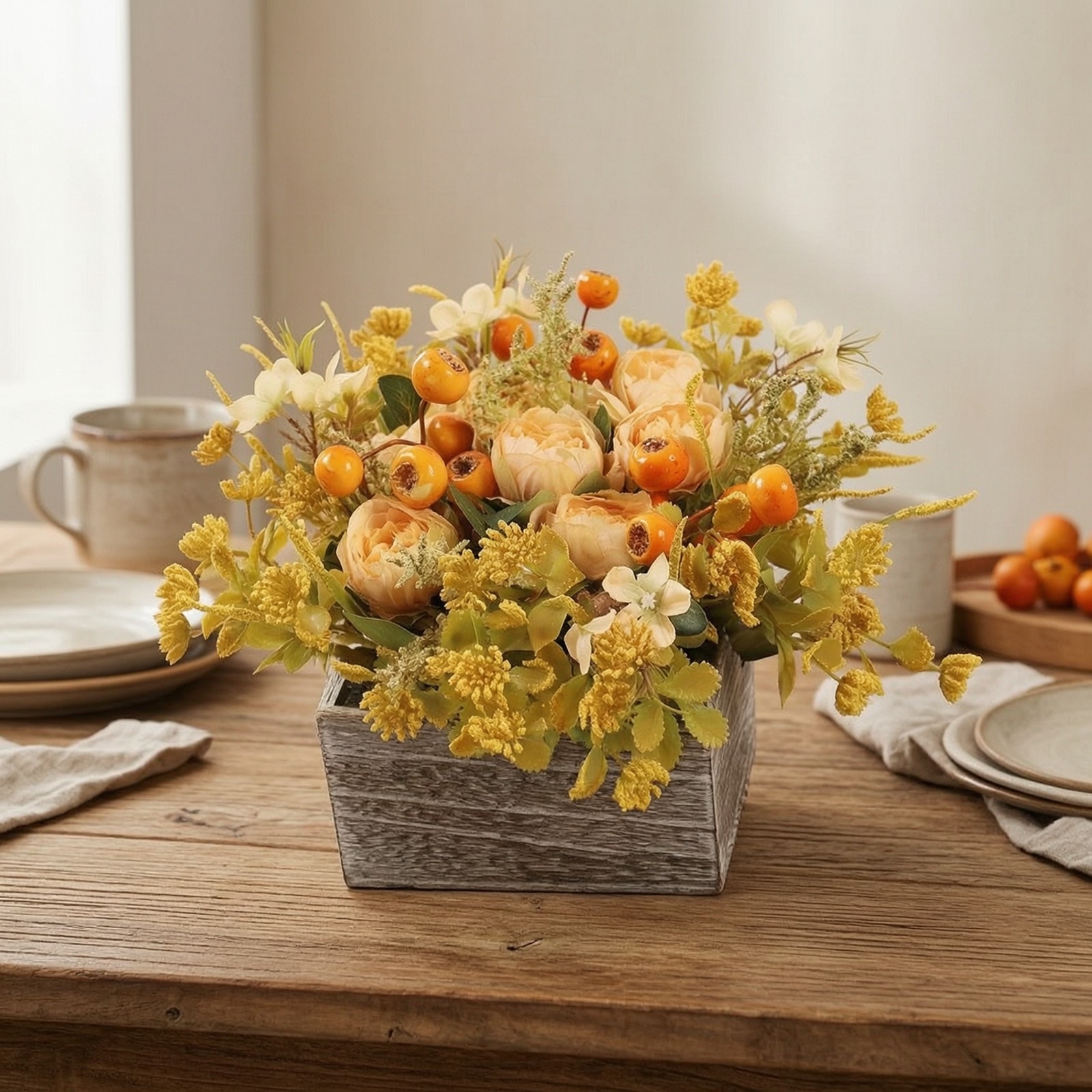 Artificial Flowers with Wooden Planter Rustic Wooden Planter Box Farmhouse