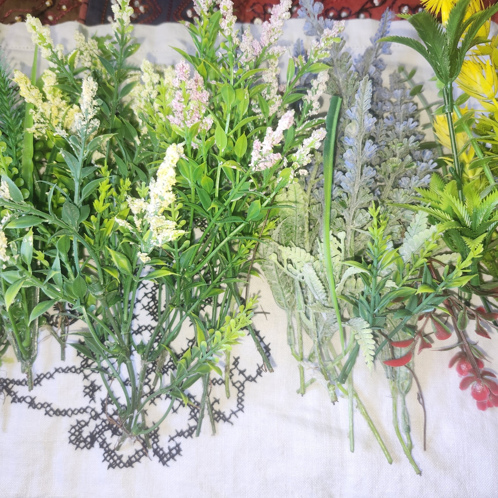 Vintage Plastic Flowers/ Greenery Large LOT MIXED