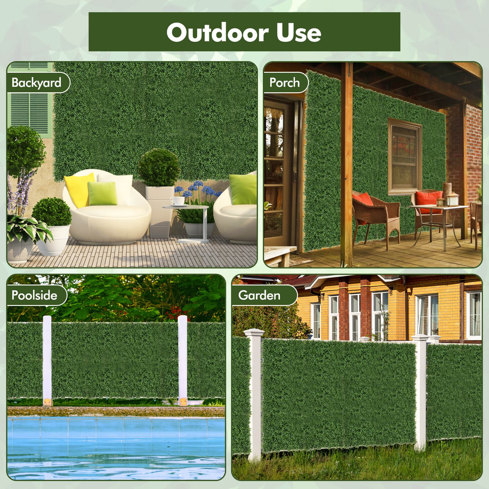 12 Pcs 20″ x 20″ Faux Boxwood Panels w/Insertable Branches Privacy Hedge Screen