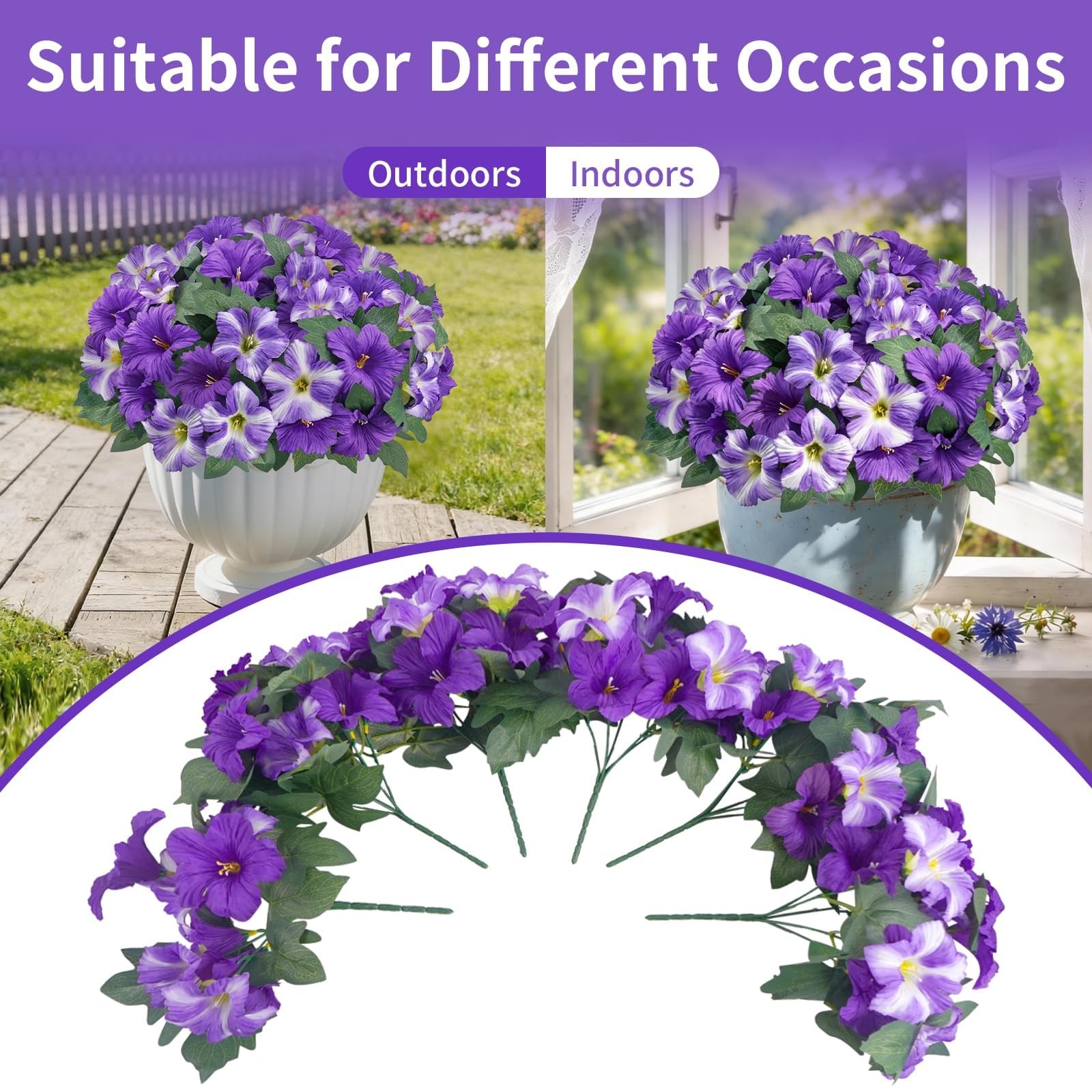6Pcs Artificial Petunias for Outdoors UV Resistant Purple Faux Petunias for O…
