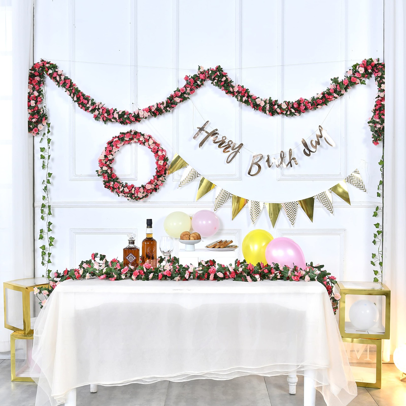 5Pcs 41Ft Flower Garland Artificial Rose Vines for Bedroom, Cute Fake Hanging…