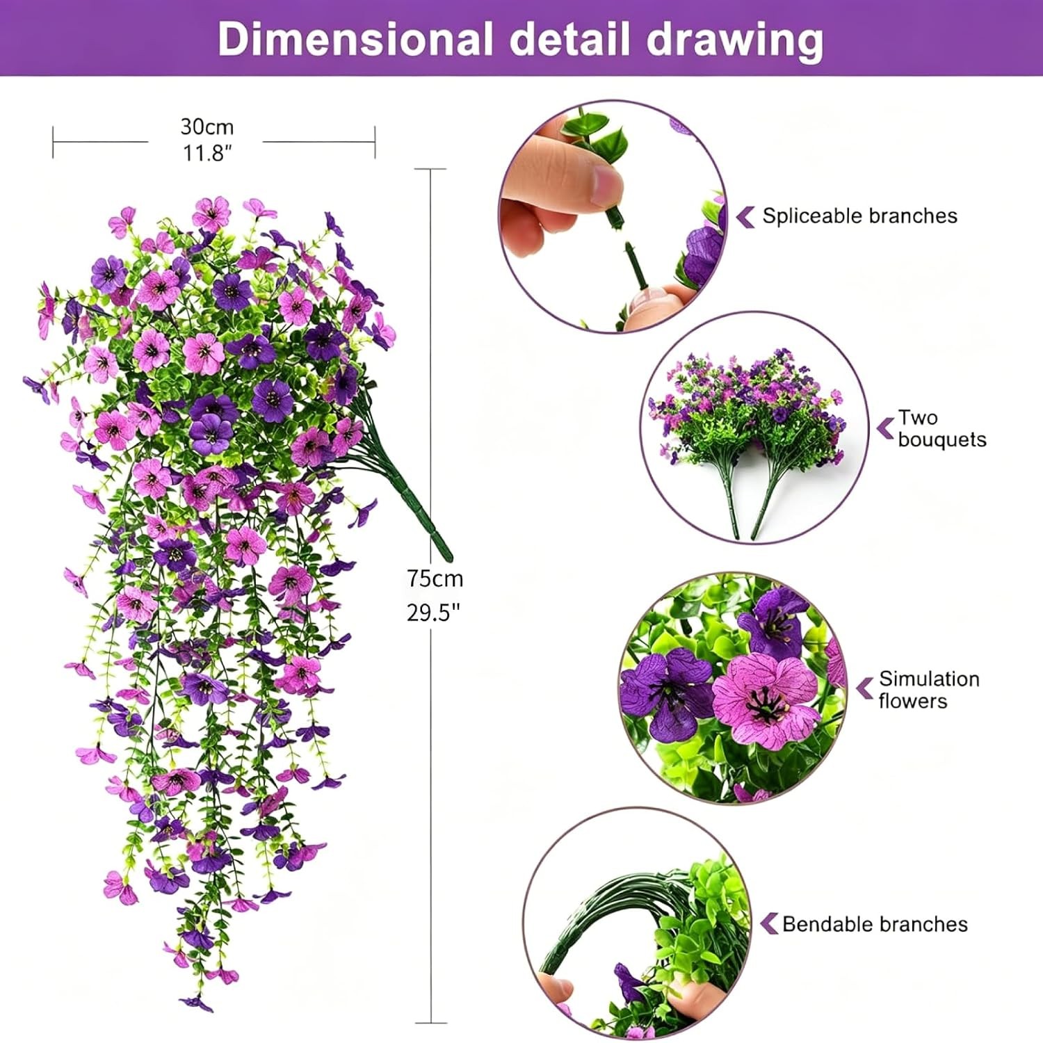 6× Artificial Hanging Flowers for Outdoors Faux Plants Porch Decor UV Resistant