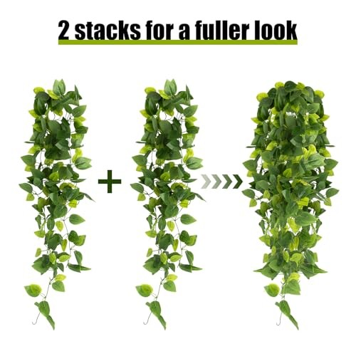 2pcs Artificial Hanging Plants, 3.6FT Fake Hanging Plants, Faux Pothos Vines