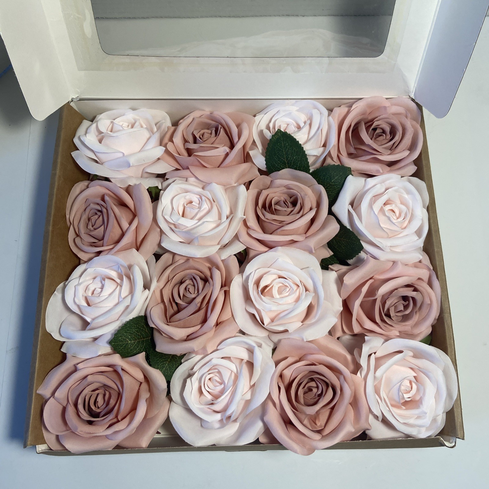 Lings Moments New In Box 16 Artificial Silk Pink And Dusty Pink Stemmed Roses