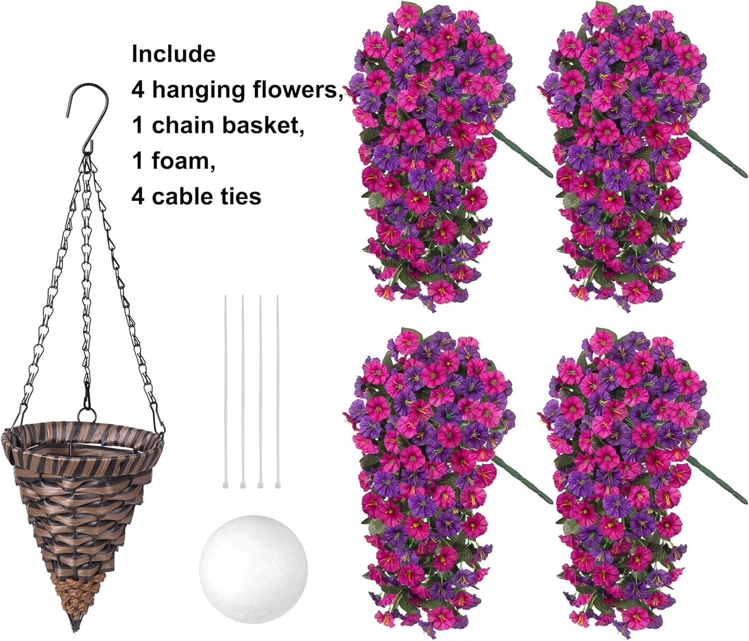 Elegant UV Resistant Faux Silk Hanging Flowers in Rattan Basket – Indoor/Outdoor