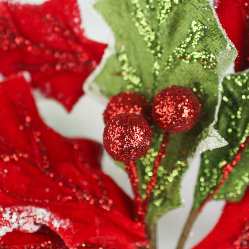 Set of 2 Sparkling Velvet 26-1/2″ Artificial Holly Floral Sprays