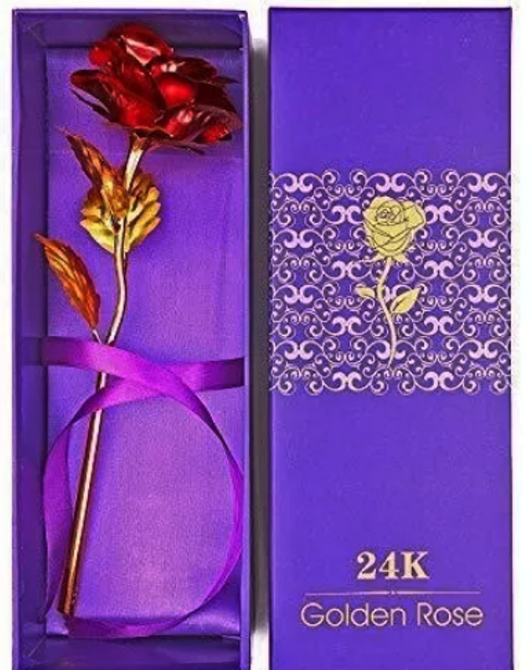 24K Golden Rose Gold Dipped Rose Box,Bag,Lights Heavy Crystal Dome Oak Base