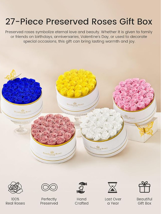 27 Preserved Roses Forever Flowers Real Roses in a Box Mother’s Day Birthday Flo